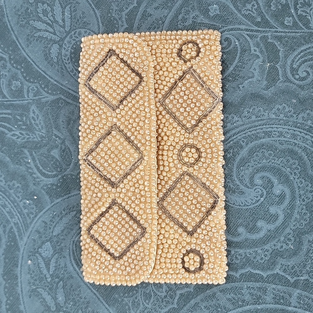 Vintage Miranda Faux Pearl & Silver Beaded Wallet Cosmetic Trinket Clutch Purse